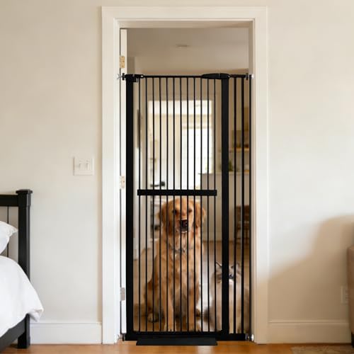 Image of Lumizone Extra Tall Cat Gate 61.02" High Pressure Mounted Extra Wide 30.12"-38.38" (17Sizes) 1.37" Gap No Drilling Auto-Close Tall Pet Gate for Dogs (Black, 30.12"-38.38" W)