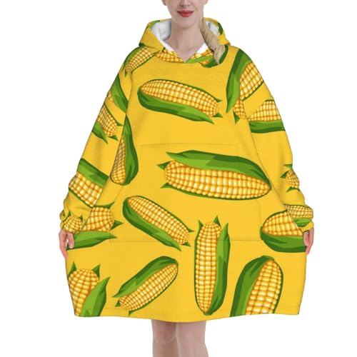 Sweat à capuche flanelle style couverture poches et manches motif maïs unisexe