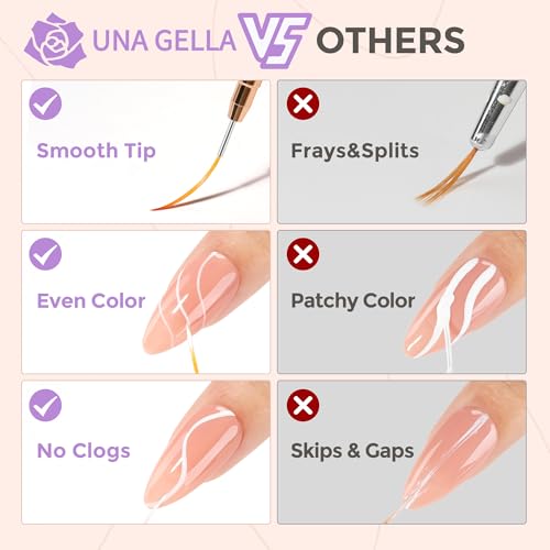 Image of UNA GELLA Nail Art Pens Metallic, Liner Brushes Set For Nail Art Gel Polish, 5Pcs Purple Color, Detail Nail Art Design Painting Brush Set For Nails Gel Fine Drawing Nail Tools, Sizes 7 /9 /11 /15 /25mm