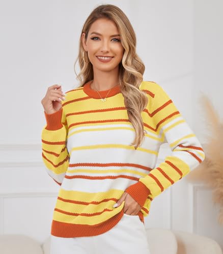 Image of ANCAPELION Women's Christmas Sweater Pullover Vintage Color Block Chunky Knit Sweater Tops