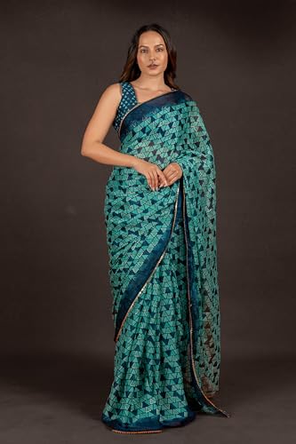 Image of MIRCHI FASHION Women Saree Chiffon Floral Printed | Breathable Festive Occasion Sari for Social Visits with Matching Blouse Piece