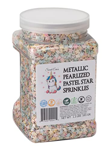 Metallic Pearlized Pastel Star Sprinkles, Dairy-Free,Gluten-Free,Egg-Free,Soy-Free,Nuts-Free,Vegan,Kosher,Jimmies,Cupcakes,Cookies,Cakes,Decorating,Baking,Topper,Bulk Candy,Large #TOP15