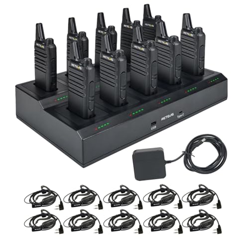 Image of Retevis RT22 FRS Walkie Talkies with Earpiece & Multi-Charger (10 Pack)
