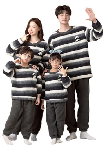 [レモンツリーセブン] 秋冬 親子 長袖 パジャマ もこもこ ルームウェア ボーダー柄 カップル お揃い 可愛いパンダー ペアパジャマ 部屋着 親子コーデ ロングパンツ クリスマス ギフトのサムネイル