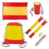  Súper Pack para animar a la Selección Española de Futból, Baloncesto o Cualquier Otro Deporte. Mochila, Aplaudidor, Pintura para la Cara, Mini Bocina y Bandera de España