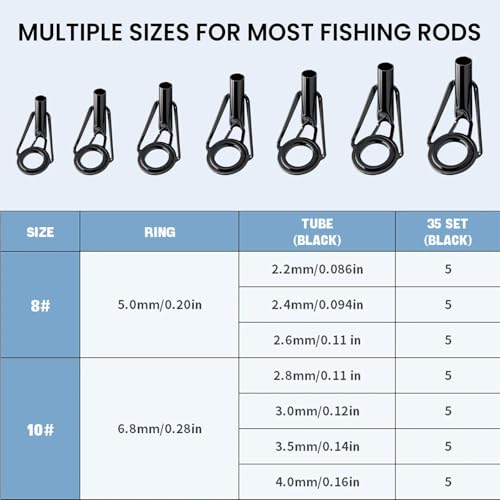 Image of 9KM DWLIFE Fishing Rod Tip Repair Kit, Black Stainless Steel, Wear Resistant Ceramic Ring, Guide Replacement 25 /35 /45 /60 /65pcs