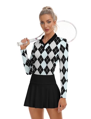 Image of Soneven Womens Golf Shirts Moisture Wicking V Neck Long Sleeve Polo Shirts Collared Tops