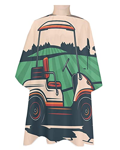 Sports Theme Barber Cape with Adjustable Neck, Golf Cart Golf Club and Ball Green Field Retro Poster Haircut Cape for Men/Women, Unisex Hair Cutting Cape Hairdressing Salon Cape, 55