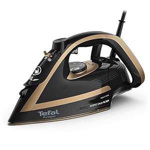 Tefal Puregliss Dampfbügeleisen, 3000 Watt, 280 g/Min. Dampfstoß, 0-50 g/Min. variabler Dampf, Vertikaldampf, Durilium AirGlide Autoclean Bügelsohle, Micro-Calc-Filter, schwarz/gold, FV8064