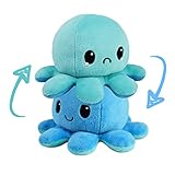 Pulpo reversible diseño de emoción único, un lado está feliz y el otro lado está enojado, este pulpo peluche súper lindo les dice a todos exactamente cómo te sientes. La expresión de la felpa solapa es realista,expresar estado de ánimo rotando la expresión
