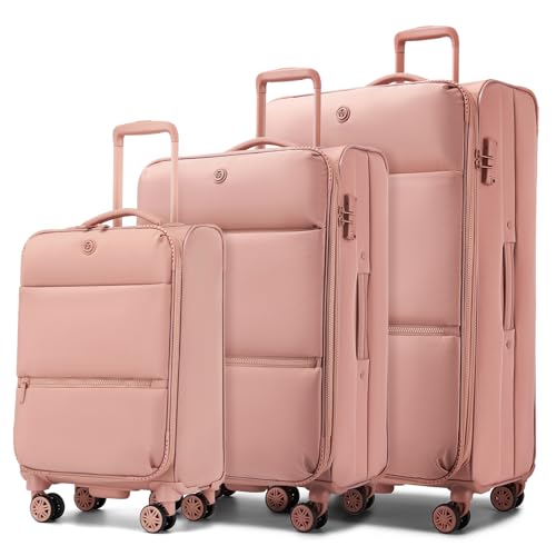 Miss Lulu Lot de 3 Valises Souples 85/74.5/59.5 cm, Set Valise Voyage avec Grande Valise Soute 112L & Moyenne 76.5L Extensibles, Valise Cabine 32L, Cadenas...