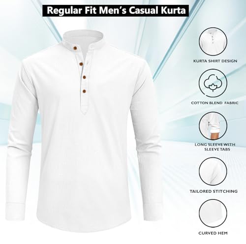 Image of Zombom Men's Cotton Blend Solid Full Sleeve Short Kurta Shirt with Mandarin Collar