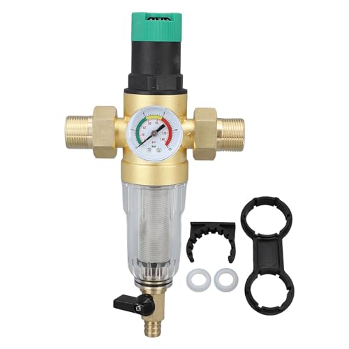 Haofy Regolatore di Pressione 'Acqua con Manometro, Connettore in Ottone, Filtro da 40 Micron, per Impianti Idrici Domestici, Prefiltro Migliorato