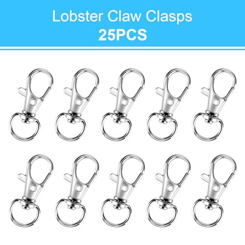 50PCS Metal Lobster Claw Clasp with Key Rings, 25PCS Keychains Clips Hooks and 25PCS Key Chain Rings, Keychain Accessories, Keychain Rings Making kit for Crafts