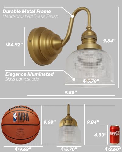 Image of Antique Brass Gold Bathroom Vanity Light,Clear Checkered Glass