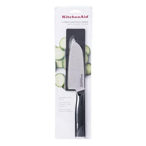Kitchenaid Classic Santoku Knife With Custom-Fit Blade Cover, 5-Inch, Sharp Kitchen Knife, High-Carbon Japanese Stainless Steel Blade, Black #TOP7