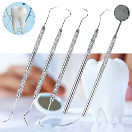 Professional Dental Tools - Dental Pick, Dental Scaler for Tartar Plaque Remover Tooth Cleaner Teeth Scraper Dentist Hygienist Kit Sickle Scaler Teeth Cleaning Set Stainless Steel 5 Pc By Krisp Beauty - Thumbnail 6