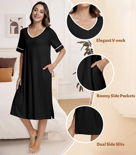 Image of NACHILA Bamboo Viscose Nightgowns for Women Cooling Night Gown with Pockets