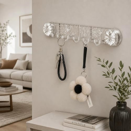 Image of GLACIAL Self-Adhesive Transparent Wall Hook Rack with 6 Hooks | No-Drill Acrylic Wall Mounted Organizer for Keys, Towels, Handbags, Scarves, Kitchen Accessories & Bathroom Essentials