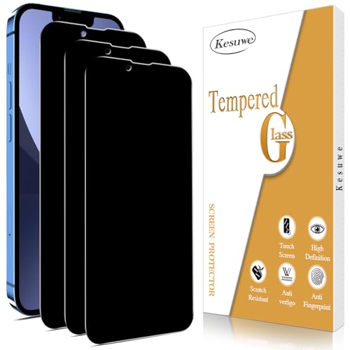 Kesuwe [3 Pack Privacy Screen Protector for iPhone 13 iPhone 13 Pro iPhone 14 Tempered Glass Anti Spy Anti Scratch HD Clear Case Friendly Easy Installation Bubble Free