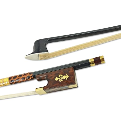YoungMonic Violin Bow 4/4 Carbon Fiber Professional Mongolian Horsehair Bow with Snakewood Frog Straight & Durable for Adults Students (Full Size)