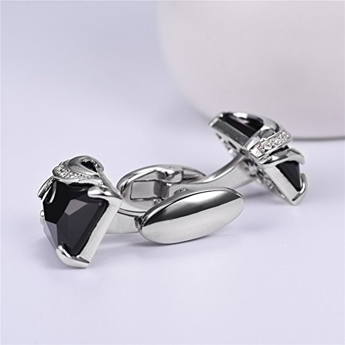 U7 Crystal Cufflinks Women Men Metal Gold/Platinum Plated Fancy Stone Cuff Links (Black & Platinum) #TOP3