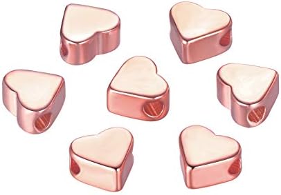 30PCS Silver/Gold Heart European Small Hole Spacer Beads Fits DIY Handmade Charms Bracelets Accessories (Rose Gold)