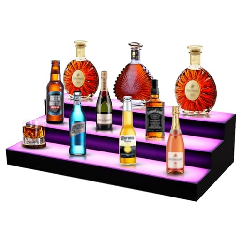 LED Lighted Liquor Bottle Display, 3 Tiers 24 Inch LED Liquor Shelves with RF Remote, Liquor Bottle Accessories Shelf for Home Bar, 16 Static Colors 4 Dynamic Mode