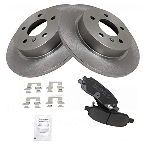 Image of TRQ Rear Brake Pad and Rotor Set Semi Metallic Solid Rotors | For 2006-2011 Buick Lucerne 2006-2011 Cadillac DTS