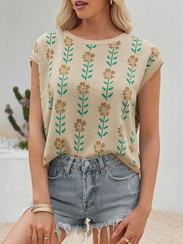Image of Saodimallsu Womens Cap Sleeve Crop Tops Summer Color Block Going Out Crew Neck Knit Trendy Casual Sweater