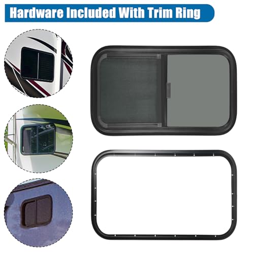 OUTPRIZE Horizontal RV Window, 21" W x 14" H Tinted Sliding RV Window with Net Screen and Trim Ring, Fit 1 1/4" to 1 4/5" Thickness Wall, DOT Approved - Image 4