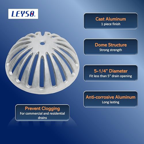 Leyso Heavy Duty Aluminum Drain Cover, Sink Drain Cover, Floor Drain Cover, Dome Strainer for Compartment Sink, Kitchen, Outdoor, Garden, Restaurant 5-1/2" W x 2-1/4"H (1 PCS)