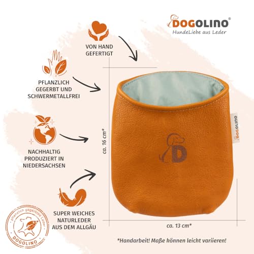 Pantolinos DOGOLINO® Leckerli-Beutel für Hunde aus Leder - Leckerlitasche - Futterbeutel für Hundetraining - Kleiderschutztasche - Snackbeutel zum Gassi gehen (Orangebraun, Basic)