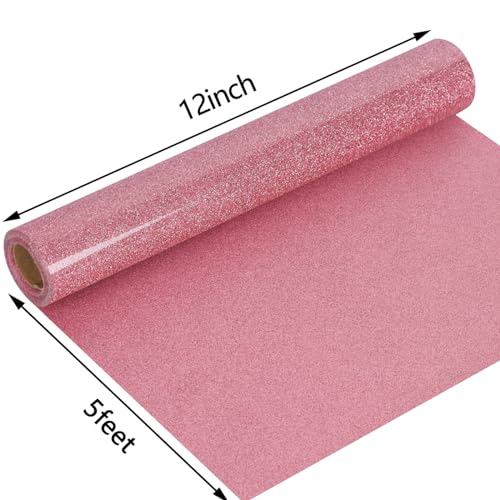 Image of guangyintong Heat Transfer Vinyl Glitter Pink HTV Rolls, 12 inch x 5ft Pink Iron on Vinyl for T Shirts, Glitter HTV Vinyl for All Cutter Machine Easy to Cut & Weed for Heat Vinyl DIY Design