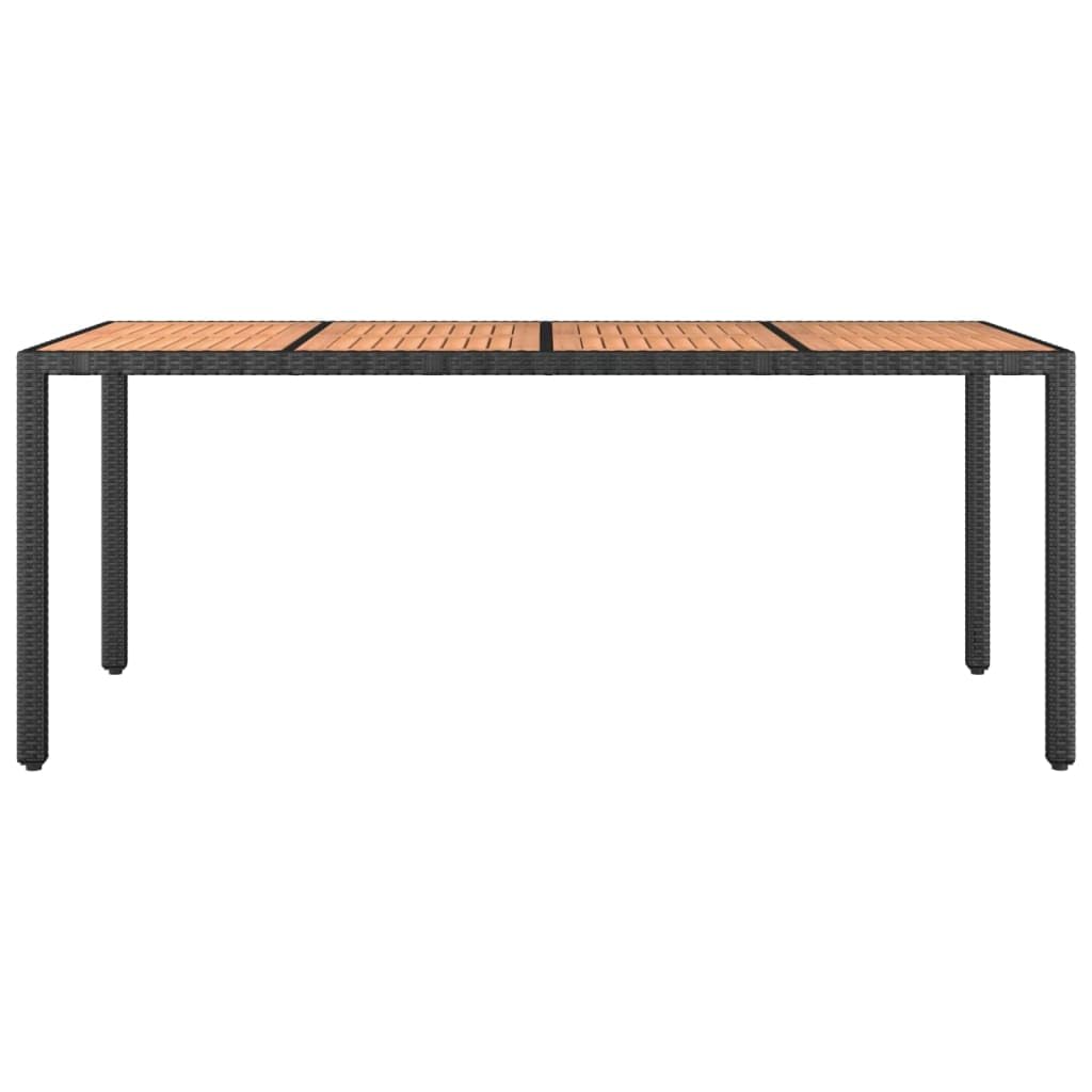 Mesa de jardín con tablero de madera negra de ratán sintético y madera de acacia, resistente a la intemperie, marco de acero estable, ideal para terraza, jardín y exterior, material duradero