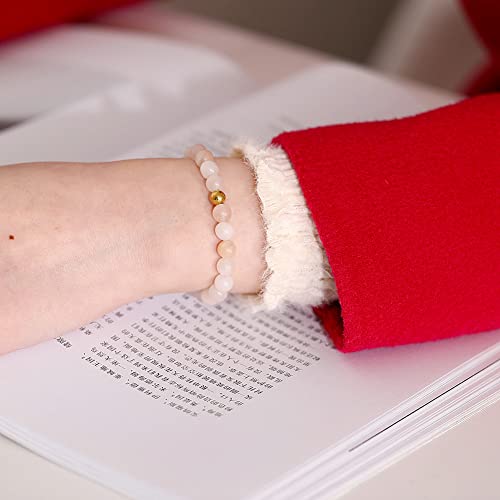 SUMMER LOVE 6mm Natural Gemstone Beaded Stretch Bracelet Handmade Semi Precious Golden Stainless Steel Bead Elastic Healing Stone Bracelet2