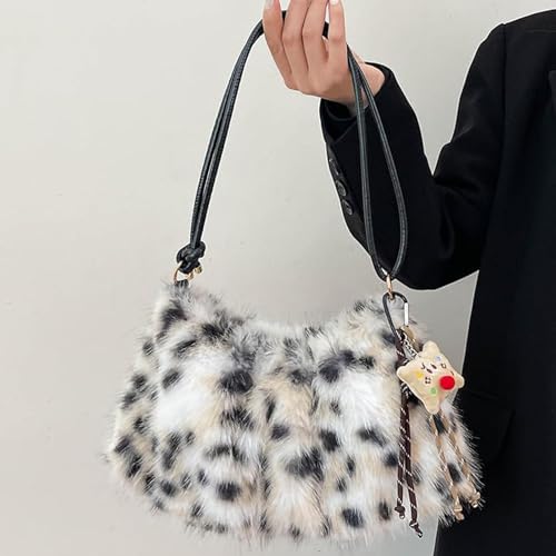Fashionable Cheetah Print Plush Shoulder Bag for Women Versatile Crossbody Bag with Cute Accessories Perfect for Everyday Use Stylish Leopard Pattern Handbag for Women4