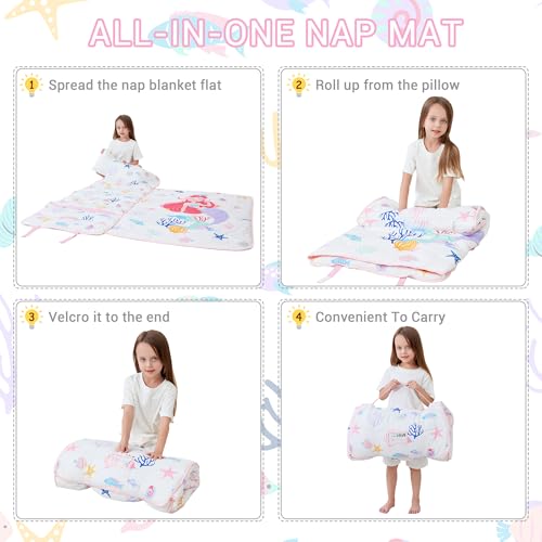 Image of Lasoftan Toddler Nap Mat with Pillow and Blanket, Extra Large Rolled Napping Mats,Slumber Bags for Boys Girls,Kids Sleeping Bag for Daycare, Preschool Travel Camping