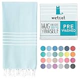WETCAT Turkish Beach Towel (38 x 71) - Prewashed for Soft Feel, 100% Cotton - Quick Dry Bath Towels Extra Large with Lively Colors - Unique Turkish Towels for Bathroom - [Aquamarine]