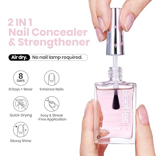 Image of Beetles Nail Strengthener, Pink Shine Nail Concealer Air Fast Dry | Natural Nail Hardener and Growth Treatment for Thin Damaged Nails Imperfection Masking 15ML Gifts for Women