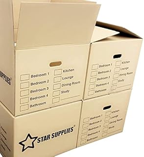 10 Extra Large Cardboard Boxes - with Carry Handles (53cm x 53cm x 41cm 115 Litres). For Removals, House Moving, Packing, or Shipping. Includes Room Tick List