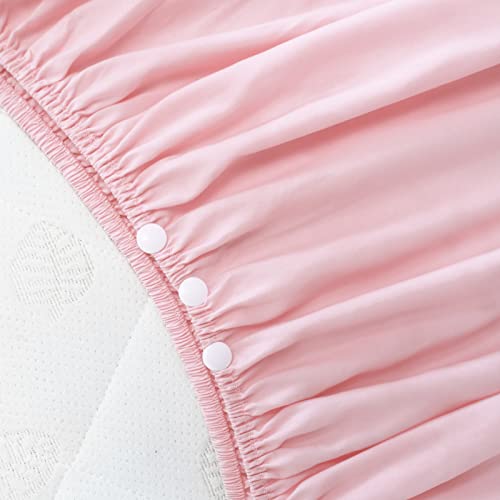 Image of Crib Bed Skirt 14 inch Drop, Fits 28 inchx52 inch Crib, Adjustable, Pink | 4-Sided Design, Adjustable Elastic Straps, Soft Polyester, Fade & Shrink Resistant, Machine Washable, Fits Standard Cribs
