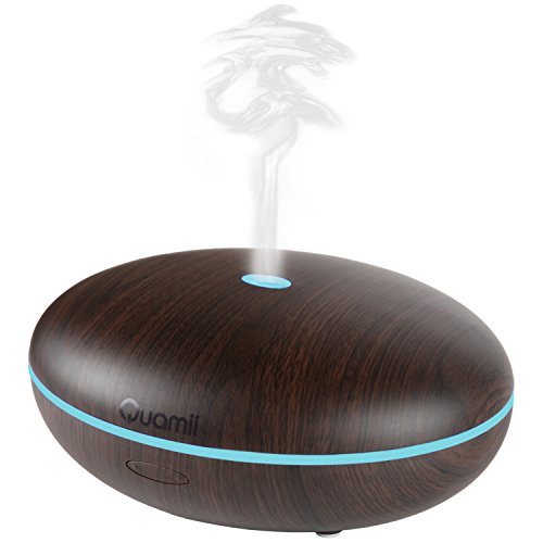 Quamii Aromatherapy Essential Oil Diffuser - 400ml Ultrasonic Cool Mist Aroma Humidifier with 7 Color Changing LED Lights, Adjustable Mist Mode and Waterless Auto Shut-Off (Dark Bamboo Woodgrain)