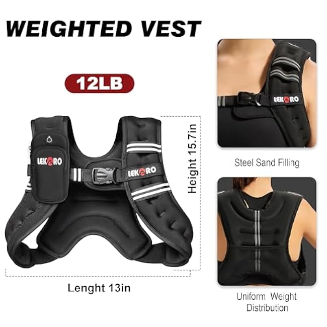 Weighted Vest, 6lbs/8lbs/12lbs/16lbs/20lbs/25lbs/30lbs Weights Vest for Women Men with Reflective Stripe for Workout, Strength Training, Running, Walking