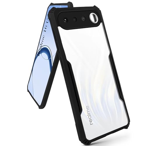 Image of Jkobi Hybrid Back Cover Case for Realme 16 (Shockproof with Polycarbonate Clear Panel | Professional Black)