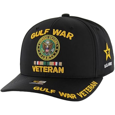 Gulf War Veteran Hat for Men Camo US Army Official Licensed Military Army Combat Veterans Embroidered Adjustable Baseball Cap (US, Alpha, One Size, Black) Cover