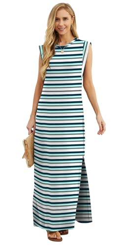 Image of GRECERELLE 2026 Women Year-Round Casual Round Neck Loose Split Wrinkle-Free Long Maxi Vacation Dress with Pockets (XXS-4XL)