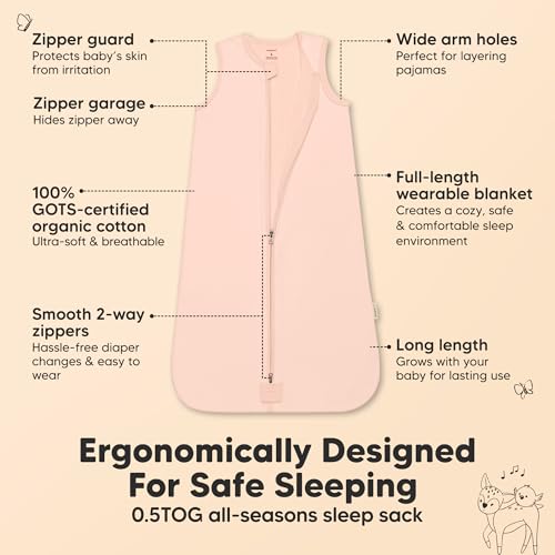Image of 2-Pack Baby Sleep Sacks, Zipper Wearable Blanket - 100% Organic Cotton 0.5TOG, Soft Lightweight Toddler Sleeping Sack 6-12 months, Easy to Wear Newborn Swaddles Sleepsack (Mist Rose, M)