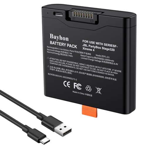 Bayhon 10000mAh 7.4V 74Wh Rechargeable Lithium-ion Spare Battery Compatible with PartyBox Stage 320 and Xtreme 4 Portable Speaker Perfect Replacement for Battery 400-(1 Pack)