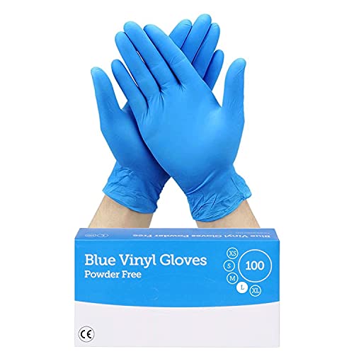 1ABOVE Blue Vinyl Disposable Gloves (100 Pack) Powder Free & Latex Free Food Handling Cleaning Hair & Beauty Medical & Household Use - Large